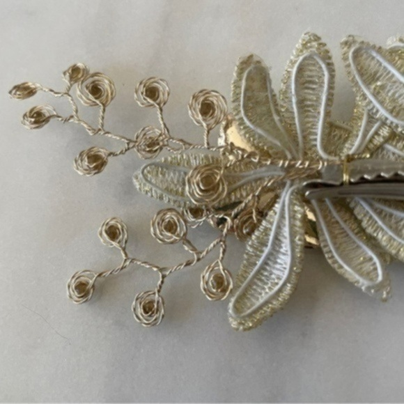 Wedding Hair Clip with Crystals, Metallic Flowers & Leaves - Picture 6 of 12